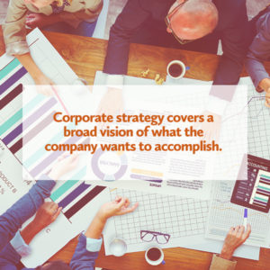 Corporate strategy covers a broad vision of what the company wants to accomplish